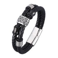 Men Bracelet, Split Layer Cowhide Leather, plated, fashion jewelry & for man, black, Sold By PC