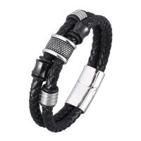 Men Bracelet Split Layer Cowhide Leather plated fashion jewelry & for man black Sold By PC