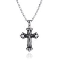 Nehrđajućeg čelika, nakit ogrlice, 316L Stainless Steel, Križ, pomahnita, modni nakit & bez spolne razlike, srebro, Prodano By PC