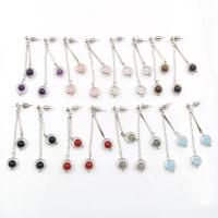 Gemstone Earrings, Quartzo natural, with misto de pedras semi-preciosas, para mulher, Mais cores pare escolha, 6x60mm, vendido por par