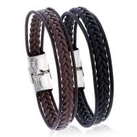 Men Bracelet Titanium Steel with Faux Leather fashion jewelry & Unisex 210mm Sold By Strand