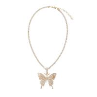 Zinc Alloy Jewelry Necklace with 2.36 inch extender chain Butterfly plated for woman & with rhinestone Length Approx 16.14 Inch Sold By Lot