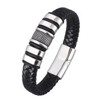 Men Bracelet Faux Leather Geometrical Pattern plated fashion jewelry & Unisex black Sold By Strand