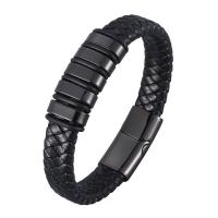 Men Bracelet Faux Leather Geometrical Pattern plated fashion jewelry & Unisex black Sold By Strand
