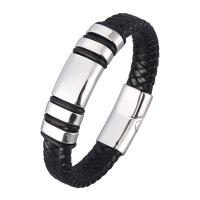 Men Bracelet Faux Leather Geometrical Pattern plated fashion jewelry black Sold By Strand
