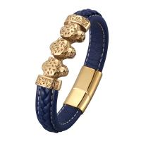 Men Bracelet Microfiber PU with Stainless Steel plated fashion jewelry & Unisex blue Sold By Strand