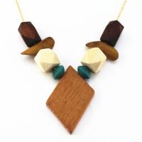 Zinklegierung Schmuck Halskette, mit Holz, goldfarben plattiert, für Frau, frei von Nickel, Blei & Kadmium, verkauft per 28.34 ZollInch Strang