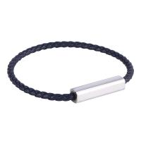 PU Leather Cord Bracelets, Microfiber PU, with Stainless Steel, plated, fashion jewelry & Unisex, dark blue, Sold By Strand