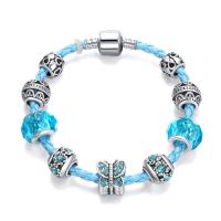 Bracelet European , alliage de zinc, avec cordon en cuir, bijoux de mode & normes différentes pour le choix, bleu, Vendu par brin