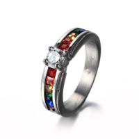 Titanium Steel Finger Ring, plated, different size for choice & for man & with rhinestone, multi-colored, 5PCs/Lot, Sold By Lot