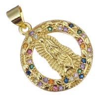 Cubic Zirconia Micro Pave Brass Pendant, Round, gold color plated, DIY & micro pave cubic zirconia & hollow, 18x21x3mm, Hole:Approx 3.5mm, 5PCs/Lot, Sold By Lot