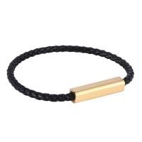 PU Leather Cord Bracelets, Microfiber PU, with Stainless Steel, plated, fashion jewelry & Unisex, black, Sold By Strand
