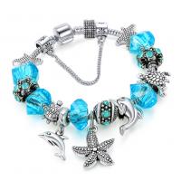 European Bracelet, Tibetan Style, with Crystal, fashion jewelry & different size for choice, blue, Sold By Strand