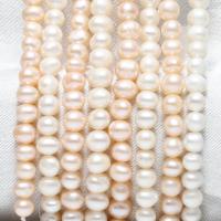 Runde Süßwasser Zuchtperlen, Perlen, natürlich, unterschiedliche Farbe und Muster für die Wahl & DIY, keine, 6-7mm, Bohrung:ca. 0.8mm, verkauft von Strang