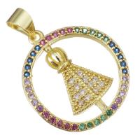 Cubic Zirconia Micro Pave Brass Pendant, Round, gold color plated, micro pave cubic zirconia & hollow, 20x22x3mm, Hole:Approx 3.5mm, 5PCs/Lot, Sold By Lot