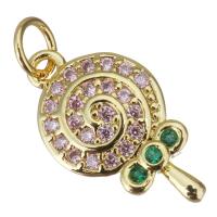 Cubic Zirconia Micro Pave Brass Pendant, Lollipop, gold color plated, micro pave cubic zirconia, 10x18x2mm, Hole:Approx 3.5mm, 20PCs/Lot, Sold By Lot