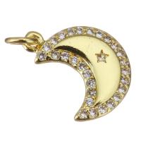 Cubic Zirconia Micro Pave Brass Pendant, Moon, gold color plated, micro pave cubic zirconia, 11x13x2mm, Hole:Approx 2.5mm, 20PCs/Lot, Sold By Lot