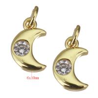 Cubic Zirconia Micro Pave Brass Pendant, Moon, gold color plated, micro pave cubic zirconia, 6x10x2.50mm, Hole:Approx 2.5mm, 30PCs/Lot, Sold By Lot