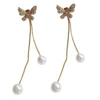 Zinc Alloy Drop Earring Butterfly plated fashion jewelry & for woman & with rhinestone nickel lead & cadmium free Sold By PC