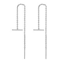 925 Sterling Silver Thread Through Earrings plated oval chain & for woman 88mm Sold By Pair
