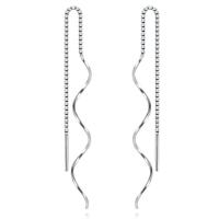 925 Sterling Silver Thread Through Earrings, plated, box chain & for woman, more colors for choice, 90mm, Sold By Pair