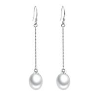 925 Sterling Silver Drop -øreringe, 925 Sterling Sølv, med perle, Oval, forgyldt, forskellige stilarter for valg & for kvinde, Solgt af par