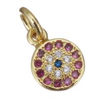 Cubic Zirconia Micro Pave Brass Pendant, Round, gold color plated, micro pave cubic zirconia, 7x9.50x2mm, Hole:Approx 3mm, 20PCs/Lot, Sold By Lot