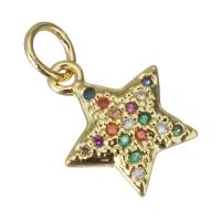 Cubic Zirconia Micro Pave Brass Pendant, Star, gold color plated, micro pave cubic zirconia, 10.50x12x2mm, Hole:Approx 3.5mm, 20PCs/Lot, Sold By Lot