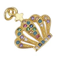 Cubic Zirconia Micro Pave Brass Pendant, Crown, gold color plated, micro pave cubic zirconia & hollow, 13.50x16x2.50mm, Hole:Approx 2.5mm, 20PCs/Lot, Sold By Lot