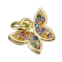Cubic Zirconia Micro Pave Brass Pendant, Butterfly, gold color plated, micro pave cubic zirconia, 11x9x2mm, Hole:Approx 3mm, 20PCs/Lot, Sold By Lot