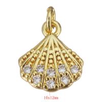 Cubic Zirconia Micro Pave Brass Pendant, Shell, gold color plated, micro pave cubic zirconia, 10x12x2mm, Hole:Approx 2.5mm, 20PCs/Lot, Sold By Lot