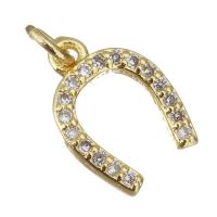 Cubic Zirconia Micro Pave Brass Pendant, Horseshoes, gold color plated, micro pave cubic zirconia, 8x11x1.50mm, Hole:Approx 2.5mm, 20PCs/Lot, Sold By Lot
