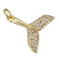 Cubic Zirconia Micro Pave Brass Pendant, Mermaid tail, gold color plated, micro pave cubic zirconia, 13x13.50x2.50mm, Hole:Approx 2.5mm, 20PCs/Lot, Sold By Lot