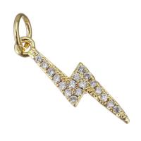 Cubic Zirconia Micro Pave Brass Pendant, Lightning Symbol, gold color plated, micro pave cubic zirconia, 5x18x2mm, Hole:Approx 3.5mm, 20PCs/Lot, Sold By Lot