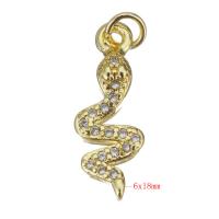 Cubic Zirconia Micro Pave Brass Pendant, Snake, gold color plated, micro pave cubic zirconia, 6x18x2mm, Hole:Approx 2.5mm, 20PCs/Lot, Sold By Lot