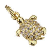 Cubic Zirconia Micro Pave Brass Pendant, Turtle, gold color plated, micro pave cubic zirconia, 9x12.50x2.50mm, Hole:Approx 3.5mm, 20PCs/Lot, Sold By Lot