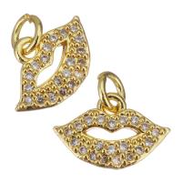 Cubic Zirconia Micro Pave Brass Pendant, Lip, gold color plated, micro pave cubic zirconia & hollow, 11x7.50x2mm, Hole:Approx 2.5mm, 20PCs/Lot, Sold By Lot