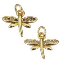 Cubic Zirconia Micro Pave Brass Pendant, Dragonfly, gold color plated, micro pave cubic zirconia, more colors for choice, 12.50x10x2mm, Hole:Approx 2.5mm, 20PCs/Lot, Sold By Lot