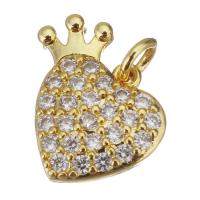 Cubic Zirconia Micro Pave Brass Pendant, Heart, gold color plated, micro pave cubic zirconia, 13x13x3mm, Hole:Approx 2.5mm, 20PCs/Lot, Sold By Lot