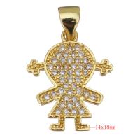 Cubic Zirconia Micro Pave Brass Pendant, Girl, gold color plated, micro pave cubic zirconia, 14x18x1.50mm, Hole:Approx 3.5mm, 20PCs/Lot, Sold By Lot