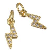 Cubic Zirconia Micro Pave Brass Pendant, Lightning Symbol, gold color plated, micro pave cubic zirconia, 4x10x1.50mm, Hole:Approx 2.5mm, 20PCs/Lot, Sold By Lot