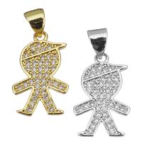 Cubic Zirconia Micro Pave Brass Pendant, Boy, gold color plated, micro pave cubic zirconia, more colors for choice, 11x17.50x1.50mm, Hole:Approx 3.5mm, 20PCs/Lot, Sold By Lot