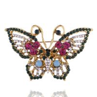 Tibetan Style Brooches, Butterfly, plated, fashion jewelry & for woman & with rhinestone, nickel, lead & cadmium free, 32x52mm, Sold By PC