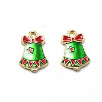 Tibetan Style Christmas Pendants, gold color plated, DIY & for woman & enamel, green, nickel, lead & cadmium free, 13x1.80x19mm, 100PCs/Bag, Sold By Bag