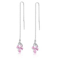925 Sterling Silver Thread Through Earrings with Cubic Zirconia Flower plated fashion jewelry & for woman 11*13.2mm Sold By Pair