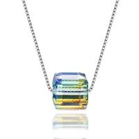 925 Sterling Silver Necklaces, with Austrian Crystal, Square, platinum plated, box chain & different styles for choice & for woman, Sold Per Approx 15.7 Inch Strand