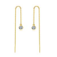 925 Sterling Silver Thread Through Earrings plated box chain & micro pave cubic zirconia & for woman Sold By Pair