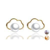 925 Sterling Silver Stud Earrings with pearl Cloud plated & for woman & hollow 5mm Sold By Pair