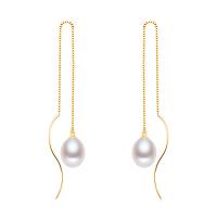 925 Sterling Silver Thread Through Earrings, with pearl, Oval, plated, box chain & different styles for choice & for woman, 110mm, Sold By Pair