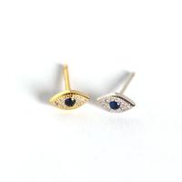925 Sterling Silver Stud Earrings, Evil Eye, plated, with plastic earnut & for woman & with rhinestone, more colors for choice, 3.50x6.70mm, Sold By Pair